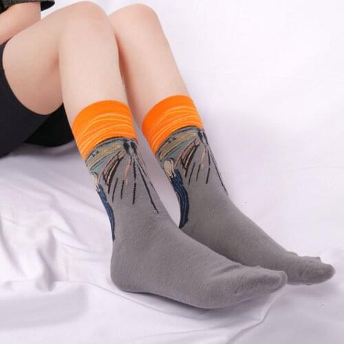 YZ-S-ZZ-0103 Oil painting Mona Lisa Kaleidoscope street personality sports socks College Style socks cotton socks