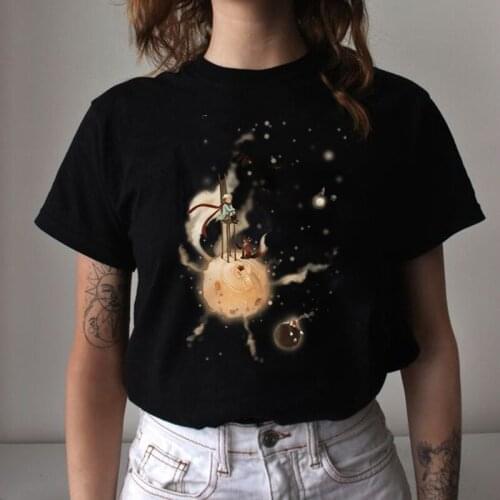 Femme T-shirt Cartoon Earth Space Little Prince Print Hipster Short Sleeve Ropa Tumblr Mujer 2021 New Arrivals France Vogue tops
