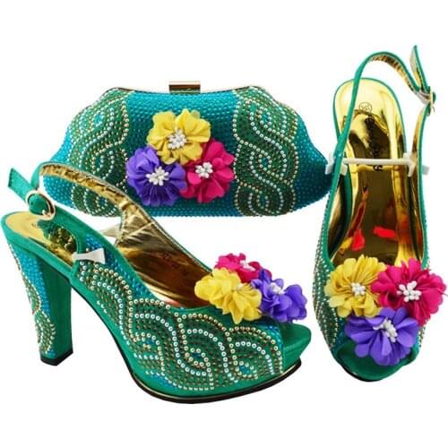 Sweet Design African Women Shoes and Bag to Match Italian Style Ladies Party Shoes Matching Bag in Deep Green Color