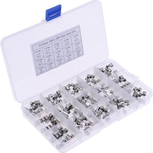 15 Values 150pcs Fast-blow Glass Fuses Assorted Kit 5x20mm With Box