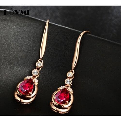 2021 Fashion 925 Sliver Jewelry Earrings Korean Rubellite Ruby Zircon Gemstone Long Water Drop Earrings For Women Wedding Gift