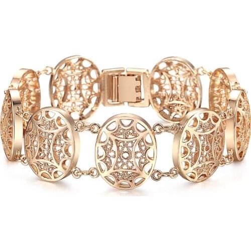 585 Rose Gold Bracelet Bangle for Women Fashion Cut Out Carved Flowers Vine Oval Wristband Jewelry Friendship Gift CB19