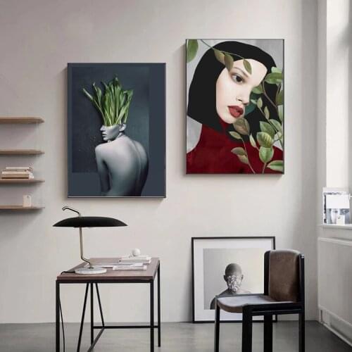 Abstract Nordic Fashion Flower Sexy Woman Canvas Painting Poster and Prints Wall Art Pictures for Living Room home decor cuadros