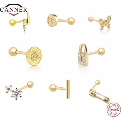 CANNER 1pc Star Moon Diamond Chain Tassel 925 Sterling Silver Stud Earrings for Women Piercing Earring Jewelry Pendientes 925