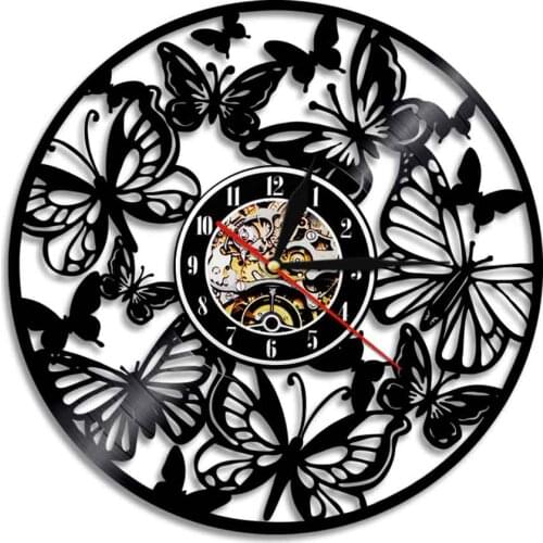 Butterfly Laser Cut Vinyl Record Wall Clock Butterflies Vintage Handmade Creative Hanging Wall Clock Home Decor