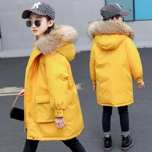 New Quality Thicken Girls Coats Winter Kids Warm Parkas Clothes Yellow/Pink/Black Color Children Clothing For 4-14Yrs Teen Girl