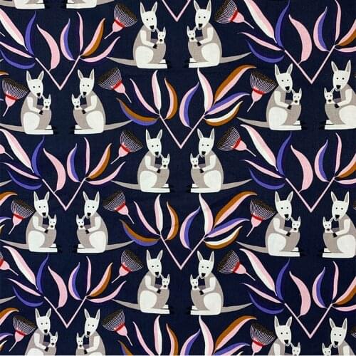 Beautiful color Dark Blue kangaroo Pattern 100%Cotton Fabric Digital Printing Sewing Material Children Fabric Diy Dress Clothing