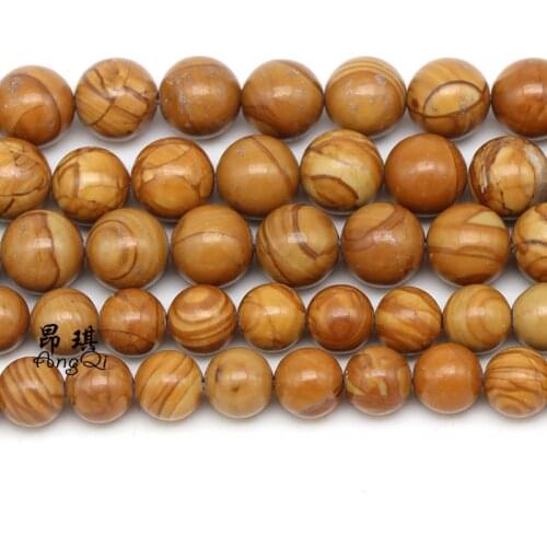 Natural Wood Texture Stone Round Gem Beads For Jewelry Making 15" Strand Charm Bracelet Necklace 4 6 8 10 12MM Pick Size