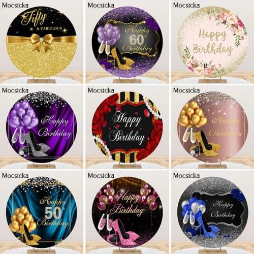 Mocsicka Birthday Party Decoration Backdrop for Women Adult Bday Party Customize Round Elastic Circle Cover Photoshoot Photocall
