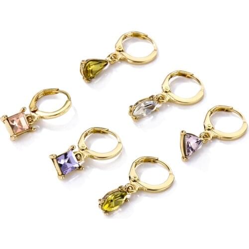 Fashion 6 Pcs New Water Drop Rhinestone Dangle Earrings for Women Copper Cute Mini Round Piercing Womens Earrings Set Jewelry