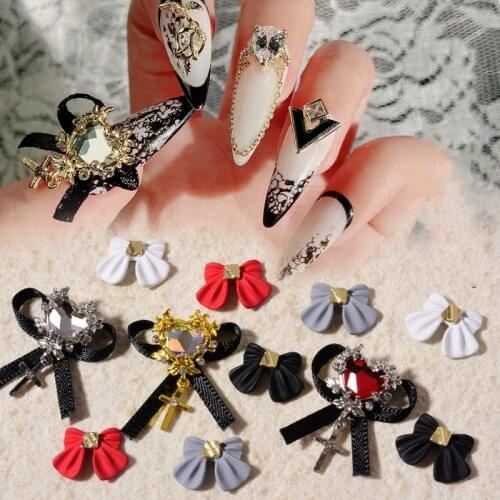 10pcs Fashion Crystal Heart Pendant Nail Jewelry 3D Matte Bow Resin Nail Art Decorations Japanese Style DIY Manicure Accessories