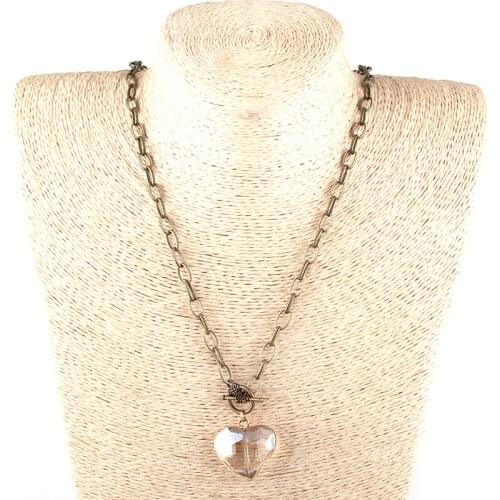 MOODPC Fashion Bohemian Tribal Jewelry Antique bronze Long Chain Crystal Pendant Necklace