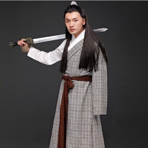 Men hanfu costume Chinese ancient traditional male long gown swordman clothing TV Film Stage Performance Outfit