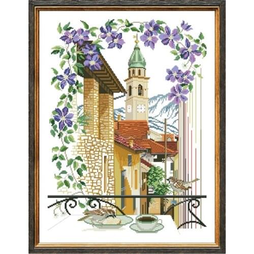 Clematis and afternoon tea cross stitch kits city pattern design 18ct 14ct 11ct unprint canvas embroidery DIY needlework