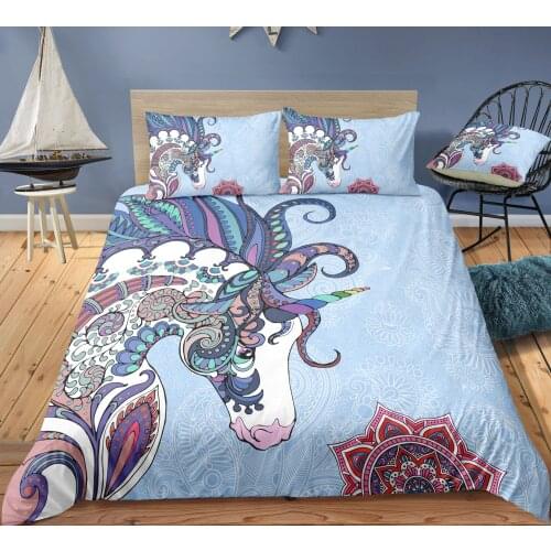 KTLRR Unicorn Duvet Cover Sets,Rainbow Unicorn Bohemia with Mandala Paisley Background Bedding Sets,100% Microfibe