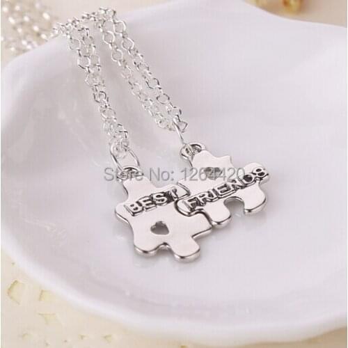 2015 New New Arrival Fashion High Quality Best Friend Necklace Geometric Puzzle Heart Necklace Set Clavicle Chain 12SETS/LOT