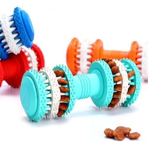 Dog Rubber Molar Toys Dumbbell Design Teeth Clean Bite Chew Stick Pet Dog Training Leakage Food Toy