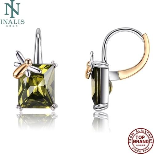 INALIS Drop Earrings Copper Fashion Olive Green Rectangle Zirconia For Women Butterfly Romantic Earring Anniversary Jewelry