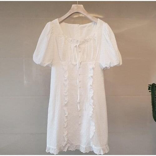 High-end Summer White Elegant Birthday Dress for Women Square Collar French Slim Waist Sweet Ropa Mujer Talla Grande K3166