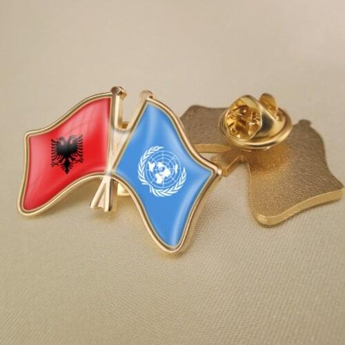 United Nations and Albania Crossed/Double/Friendship Flags Lapel Pins/Brooch/Badges
