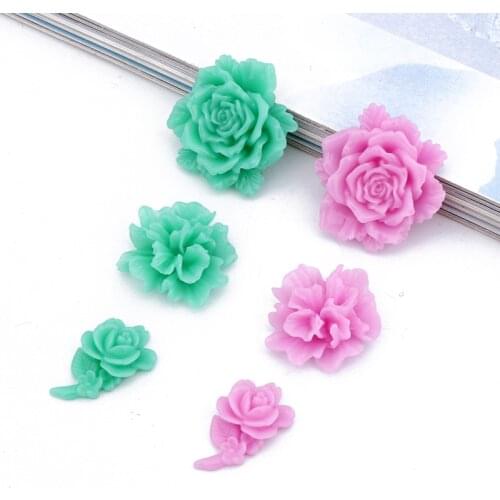 10pcs 3D Embossed Rose Flower Resin Patch Charms Ring Base Findings Diy Kids Brooch Cabochon Tray Earring Jewelry Bead Make