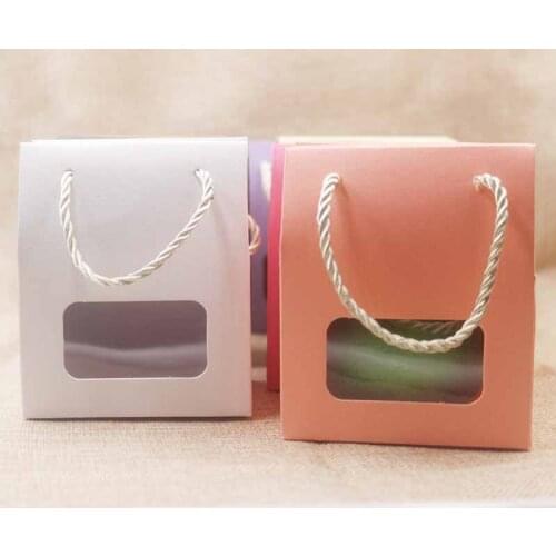 10pcs/lot multi color handle candy Boxes with retangular /heart shape pvc film window paper handle gifts/wedding package bag box
