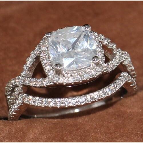 2Pcs/set Charm Lovers Ring Vecalon Female Fashion Jewelry White Gold Filled CZ Engagement Wedding Rings Set For Women Men Gift