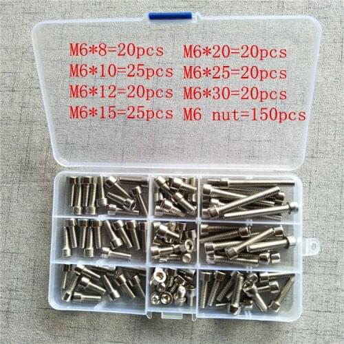 300 PCS high quality stainless steel hex head bolt screw nut M6 * 8 * 30 socket head screw combination suit