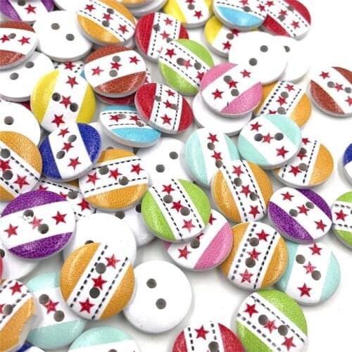 50pcs Mix Star Wooden Painting Buttons Craft Scrapbook Sewing Accessories DIY Cardmaking Home Dec WB444