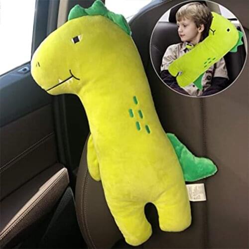Car Child Safety Belt Pillow Car Seat Headrest Cute Adjuster Neck Guard Pillow Cushion Car For Travel Cartoon Green Dinosaur