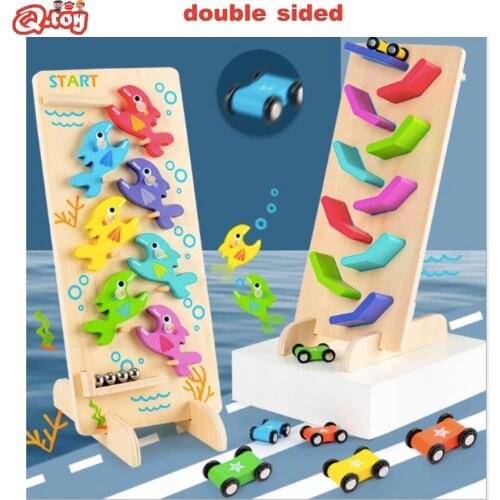 Balance toy children wooden toys double side Fish Rainbow Slide Car Color Ball Toy child-parent interact table game Montessori