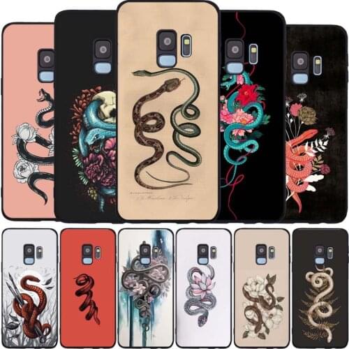 Flower snake painting black Soft phone Case For Samsung S20 S10 S9 S8 S7 edge Plus Lite Note 8 9 10 A6 A7 A8 A9 2018 Cover