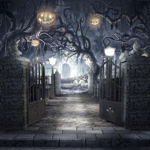 Halloween Backdrop Forest Branches Pumpkin Lantern Gate Photography Background Photozone Photophones For Photos Shoot Booth Prop