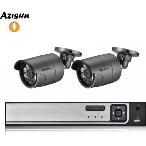 AZISHN 4CH 5MP POE NVR CCTV System 5MP/2MP HD Outdoor H.265 Audio Security IP Camera IR Night Vision Video Surveillance Kits