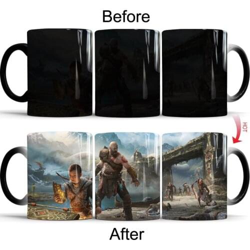 God of War Coffee Mugs 11oz Color Changing Ceramic Cerative Tea Cup Friends Birthday Gift Mug