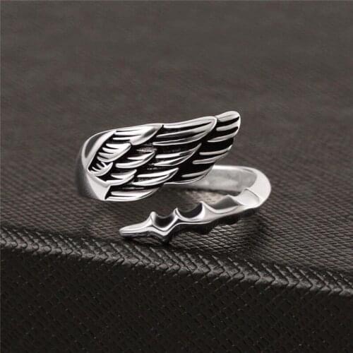 Creative Punk Angel Wings and Devil Tail Rings For Men Adjustable Open Finger Rings Jewelry Accessories Gifts