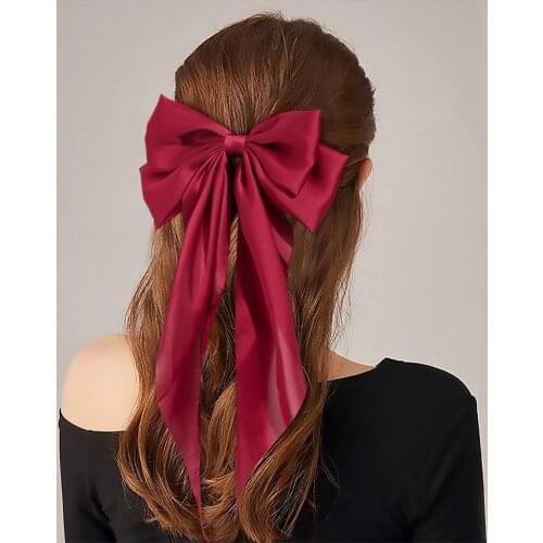 Trendy New Simple Large Bow Hairpins Elegant Hairgrips Fabric Satin Ribbon Hair Clip Bows Headpiece Women Girls Hair Accessories