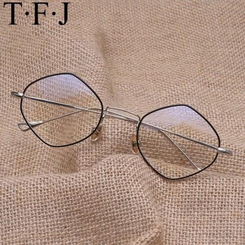 TFJ new black eye glasses frames for men women high quality big gold rimmed glasses men frames brand designer metal