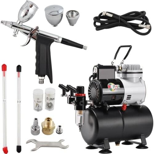 OPHIR Air Brush Compressor with Tank Spray Gun for Hobby Car Sprayer Craftwork with 3 Tips Nozzles_AC115+069