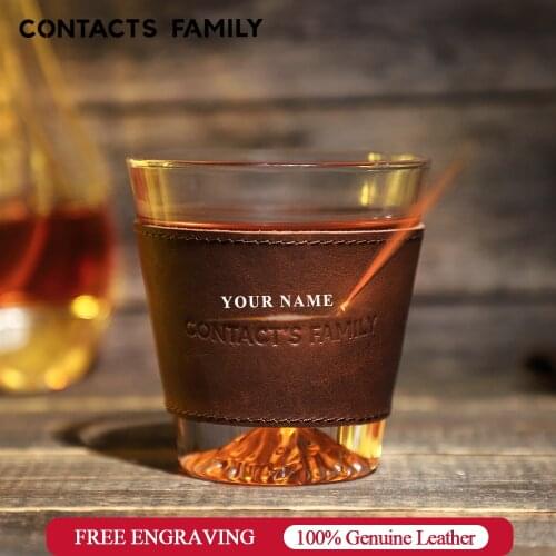 CONTACTS FAMILY Cow Leather Wrap Wine Glasses Cups whisky Glass Set Whiskey Cup Sleeve Set For 3.5''x2.4''x3.8'' Glasses Cup