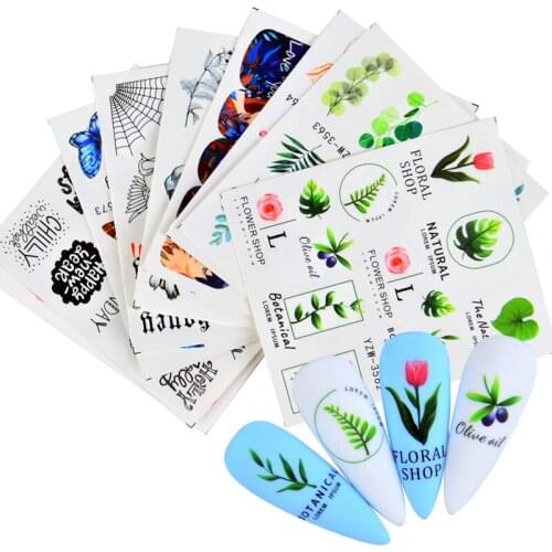 Gothic Blooming Flower Leaves Stickers For Nails Manicures Smile Design Nails Art Stickers Water Transfer Tape Nail Decoration