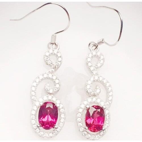 Natural real pyrope luxury drop earring Per jewelry 4*6mm 0.6ct*2pcs gemstone 925 sterling silver Fine jewelry X21823