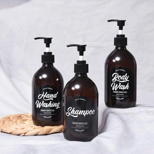 500ml Nordic Soap Shampoo Bottle Bathroom Body Wash Hair Conditioner Dispenser Brown Plastic Bath Set Lotion Storage