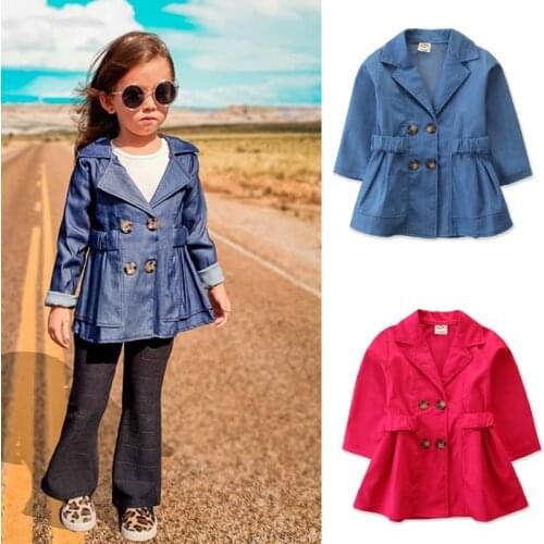 NEW 2020 Autumn Winter Girls Button Lapel Coat Children Windbreaker Fashion Thick Clothes Kids Medium Long Jacket Outerwear 1-6Y