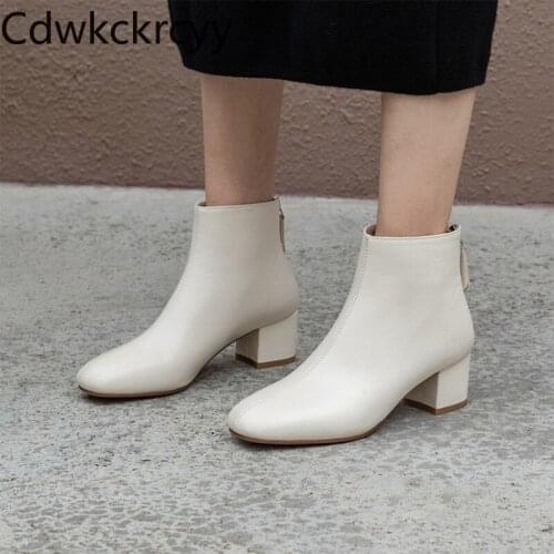 Winter The New fashion British style Square head Thick heel Martin boots black Beige Sexy Side zipper High heels Women boots