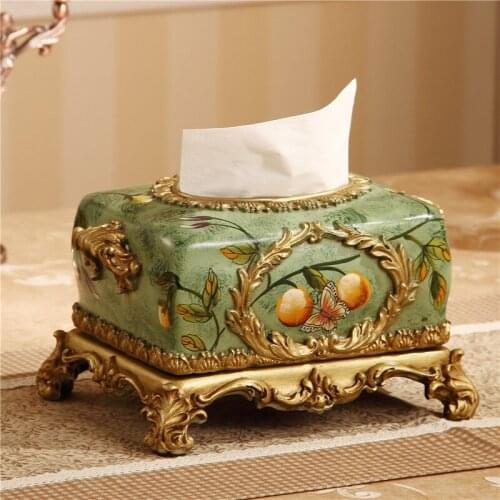 Resin retro European paper towel box American suction box household accessories napkin box living room desktop storage box