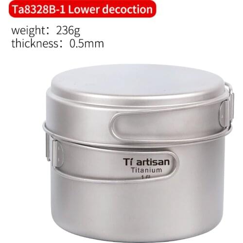 Tiartisan Pure titanium1.6L pot set folding portable cooking Pot and multi-function outdoor camping Cookware Ta8318TI
