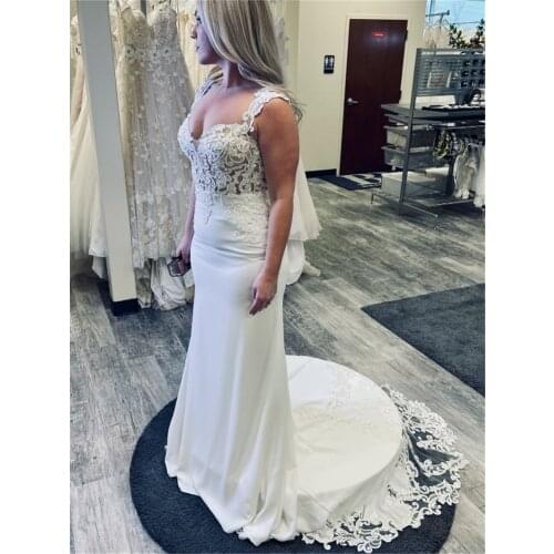 Simple Wedding Dress Princess Crepe Bridal Gowns Beaded Lace Bodice Illusion Back Lace Appliques Beading Made to Measurements