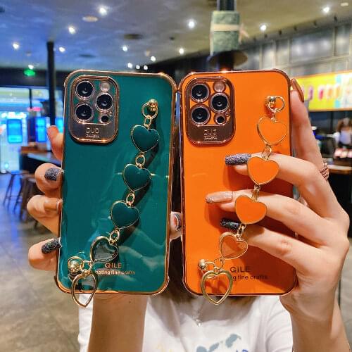 Luxury electroplating phone case for iphone 12 Pro Mini 11 Pro MAX XS XR X SE 6 6s 7 8 plus Back Cover With Love Heart bracelet