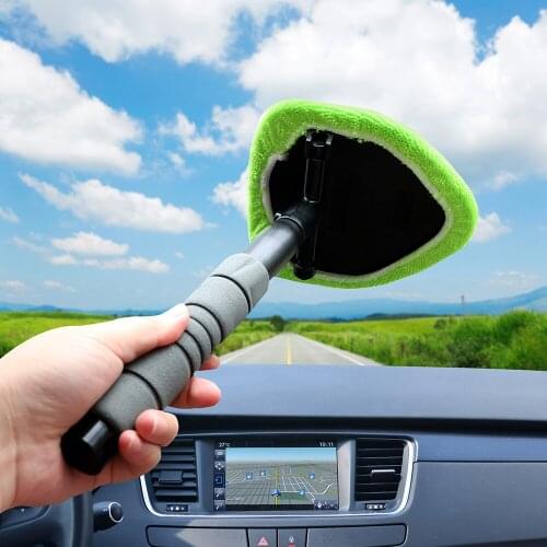 Car Windshield Cleaning Brush Window Scraping Mist Eliminator Microfiber Car Window Cleaner Telescopic Window Glass Cleaner
